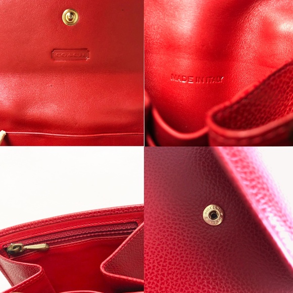 Vintage Coach Bag Wallet on Chain Belt Bag Red Caviar Leather Made in Italy HTF - Picture 10 of 10